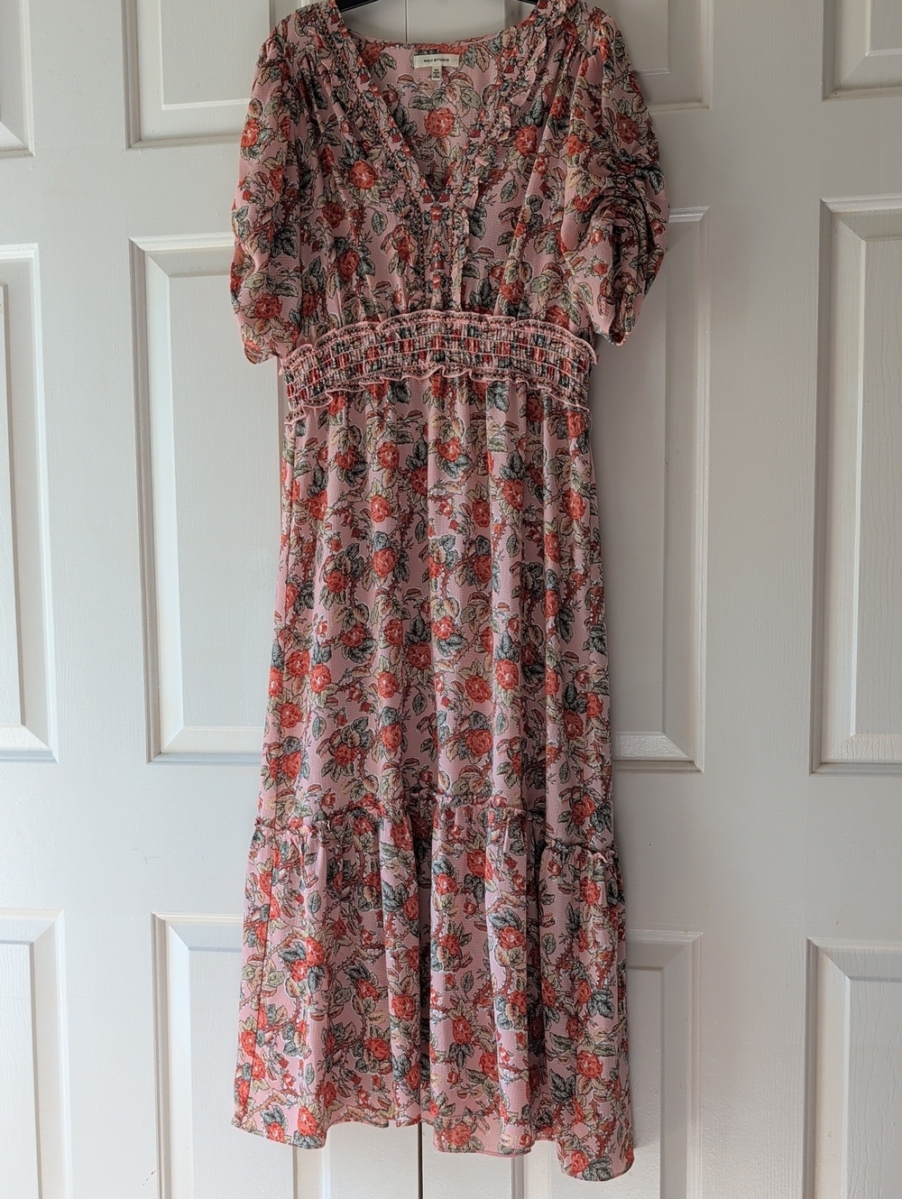 MAX STUDIO Floral Midi Dress | Size M | Pink Cottagecore Boho Romantic
